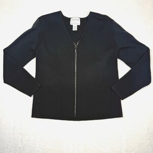 Vintage Side Effects Medium Full Zip Black Cardigan Rhinestone Glam Minimalist‎